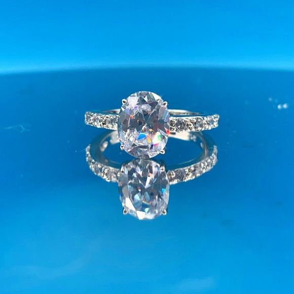 Pave Sterling Silver and Cubic Zirconia Engagement Ring - Picture 5 of 15